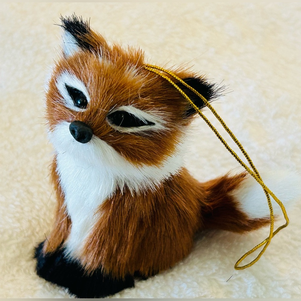 Fox Christmas Ornament Faux Fur White Chest & Tail Tip